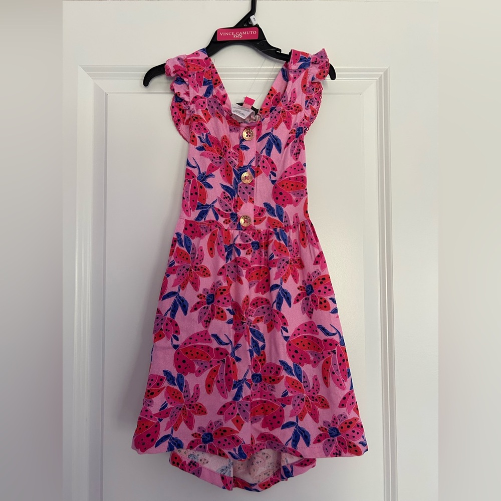 Vince Camuto Kids Viscose/ Linen Blend Vibrant Pink Floral Kids Dress